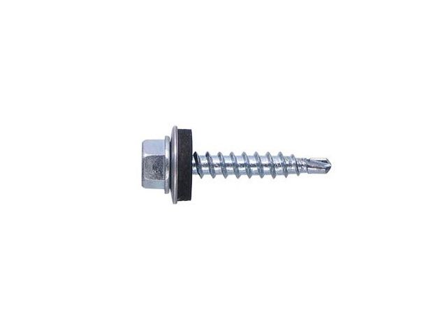 Self-drilling screw, hex washer head with Black EPDM steel washer 4.8х25 zp, for METAL drill point №3 (250 pcs/carton box) STARFIX