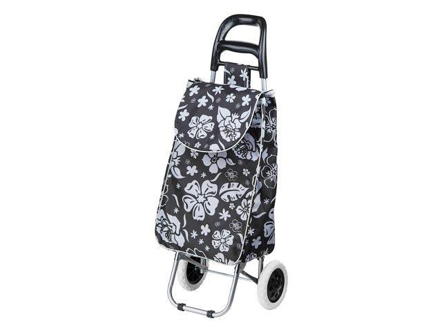 Shopping trolley bag on wheels 30 kg, black, flowers, PERFECTO LINEA
