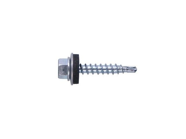 Self-drilling screw, hex washer head with Black EPDM steel washer 5.5х25 zp, for METAL drill point №3 (200 pcs/carton box) STARFIX