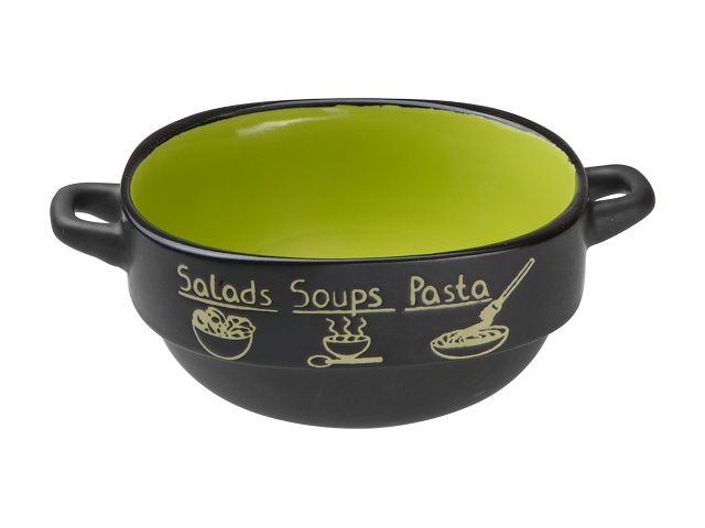 Ceramic tureen, 140 mm, round, Kharcho series, black-green, PERFECTO LINEA