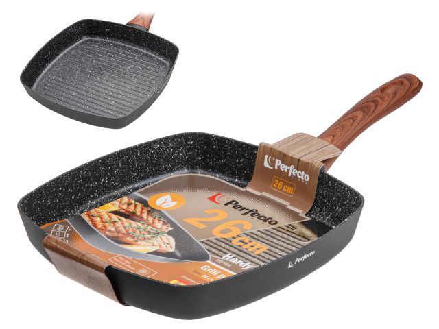 Grill pan 26х4.3 cm, aluminum, non-stick coating, for induction stoves, Hardy Plus series, PERFECTO