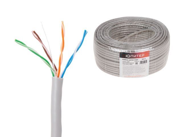 Cable UTP Cat5E Indoor 4х2х24AWG (0.51мм) 50м, Cu, PVC ЮПИТЕР