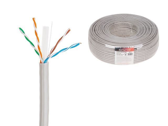 Cable UTP Cat6E Indoor 4х2х24AWG (0.51мм) 100м, Cu, PVC ЮПИТЕР