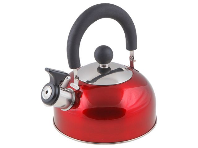 Whistling kettle, stainless steel, 1.5 l, Holiday series, metallic red, PERFECTO LINEA