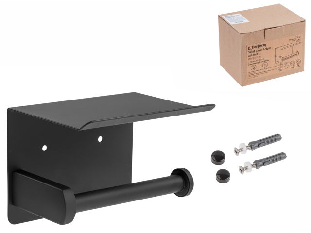 Toilet paper holder with shelf, stainless steel, PERFECTO LINEA