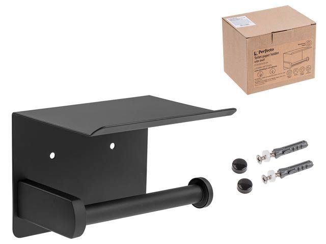 Toilet paper holder with shelf, stainless steel, PERFECTO LINEA