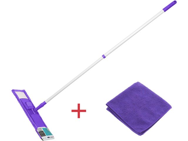 Microfiber Flat mop, lilac + Microfiber glass cloth, 30x30 cm, PERFECTO LINEA