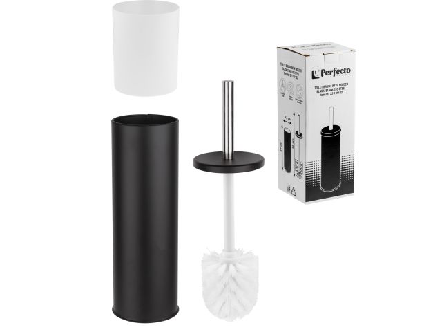 Toilet brush with holder, black, stainless steel, PERFECTO LINEA