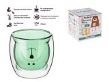 Double wall glass cup, 250 ml, green, Bear series, PERFECTO LINEA