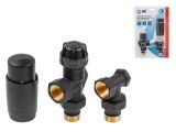 Set of angle axial valves for radiator 1/2&quot; Black, AV Engineering