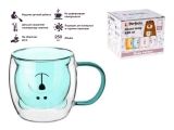 Double wall glass mug, 250 ml, blue, Bear series, PERFECTO LINEA