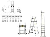 Aluminum telescopic ladder 237/500cm, 2x8 steps, 16,95 kg Startul