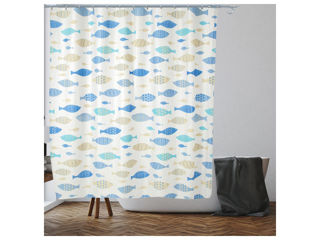 Shower curtain (12 rings included), 180x180 cm, Secret, fish, PERFECTO LINEA