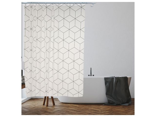 Shower curtain (12 rings included), 180x180 cm, Secret, geometry, white, PERFECTO LINEA