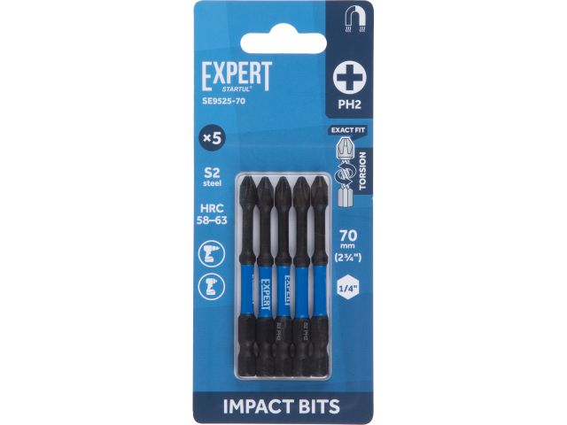 Impact screwdriver bits PH2 70mm 5pcs EXPERT STARTUL