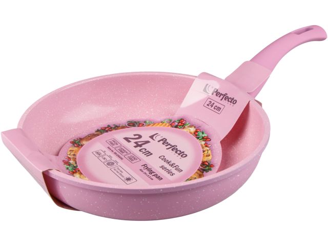 Frying pan 24х5.5 cm, aluminum, non-stick coating, Cook&amp;Fun series, pink, PERFECTO LINEA