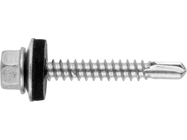 Self-drilling screw, hex washer head with Black EPDM steel washer 5.5х25 zp, for METAL drill point №3 (250 pcs/carton box) STARFIX