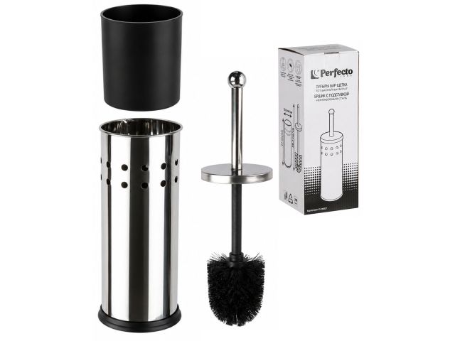 Toilet brush with holder, stainless steel, chrome, PERFECTO LINEA