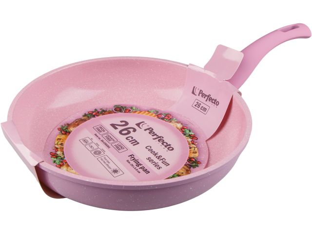 Frying pan 26х5.8 cm, aluminum, non-stick coating, Cook&amp;Fun series, pink, PERFECTO LINEA