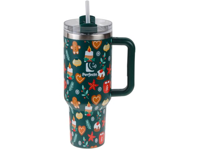 Image 2 Thermo mug with straw, 1180 ml, stainless steel, Merry Delights, Styley series, PERFECTO LINEA