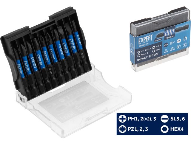 Impact screwdriver bit set PH,PZ,SL,HEX 50mm 10pcs EXPERT STARTUL