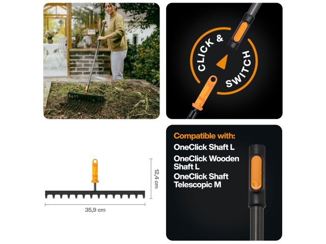 Image 4 Fiskars OneClick Soil Rake 14 prongs