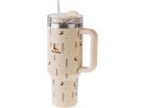 Watch image 2 Thermo mug with straw, 1180 ml, stainless steel, Forest Friends, Styley series, PERFECTO LINEA