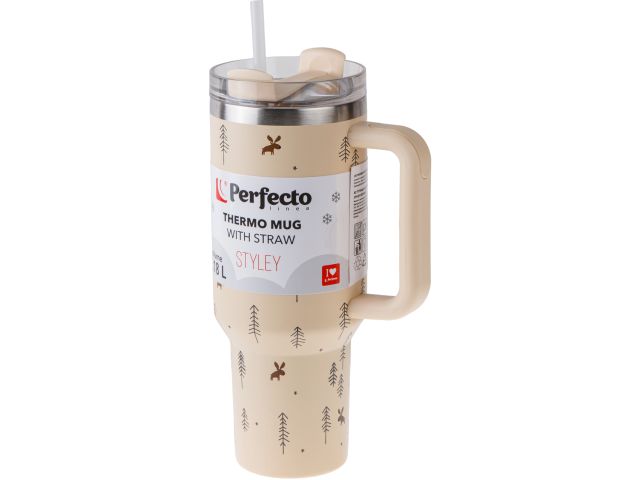 Image 3 Thermo mug with straw, 1180 ml, stainless steel, Forest Friends, Styley series, PERFECTO LINEA