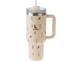 Watch image 1 Thermo mug with straw, 1180 ml, stainless steel, Forest Friends, Styley series, PERFECTO LINEA