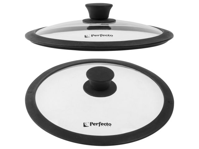 Glass lid with silicone rim, round, 260 mm, BLACK, Handy series, PERFECTO LINEA