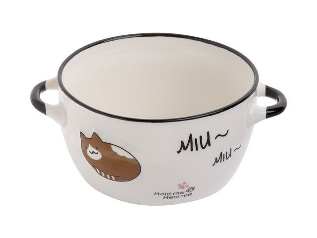 Ceramic tureen, 140 mm, round, Miu-Miu series, brown cat, PERFECTO LINEA