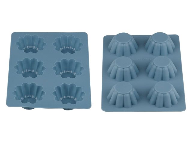 Silicone baking form, rectangular. for 6 cupcakes, 25.5 x 18 x 3 cm, BLUESTONE, PERFECTO LINEA