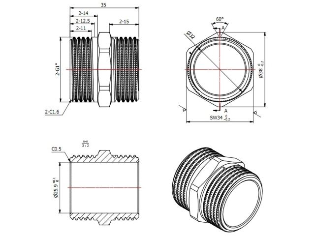 Image 2 Male adaptor 1" m.-m., AV Engineering