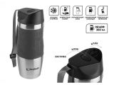 Thermo mug with strap, 380 ml, stainless steel, black, PERFECTO LINEA