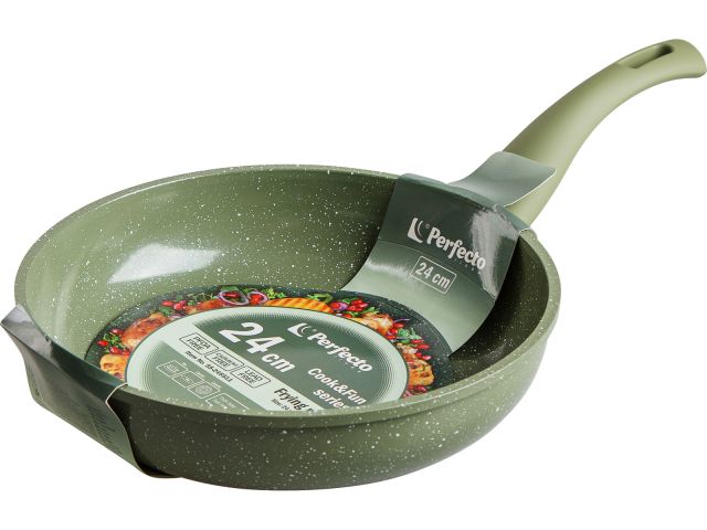 Frying pan 24х5.5 cm, aluminum, non-stick coating, Cook&amp;Fun series, natural green, PERFECTO LINEA