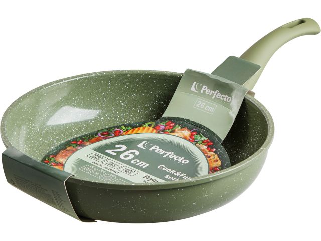 Frying pan 26х5.8 cm, aluminum, non-stick coating, Cook&amp;Fun series, natural green, PERFECTO LINEA