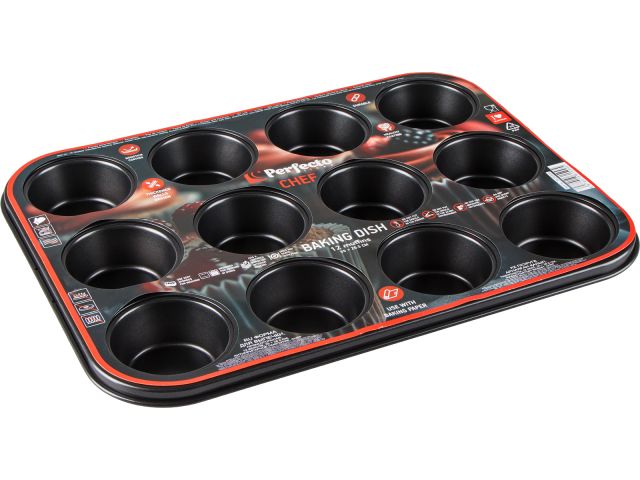 Baking dish, rectangular, 12 muffins, 35x26.5 cm, non-stick coating, CHEF, PERFECTO LINEA