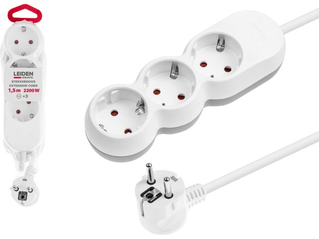 Extension cord, 3 sockets; 1,5m; with grounding; 3х0,75 LEIDEN ELECTRIC