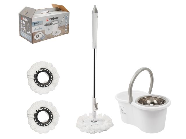 Mop with wringing bucket AquaSpin, white-gray, PERFECTO LINEA