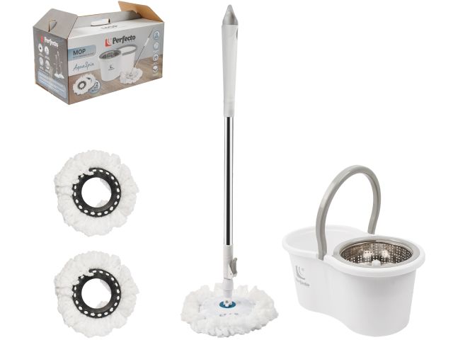 Mop with wringing bucket AquaSpin, white-gray, PERFECTO LINEA