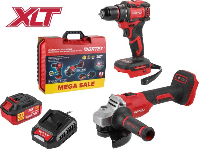 Set of cordless tools WORTEX drill-driver + angle grinder