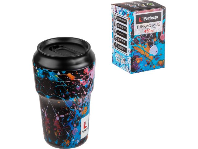 Vacuum bottle, 450 ml, stainless steel,  dark splash, 3D series, PERFECTO LINEA