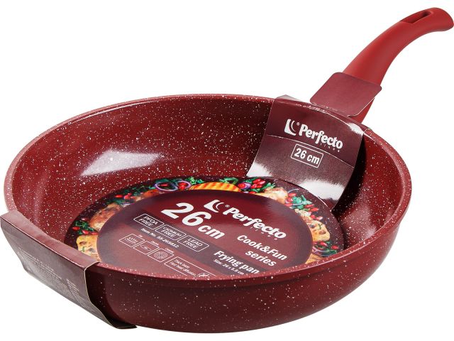 Frying pan 26х5.8 cm, aluminum, non-stick coating, Cook&amp;Fun series, burgundy, PERFECTO LINEA