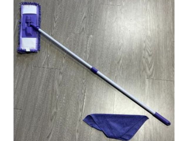 Chenille Flat mop, lilac + Microfiber glass cloth, 30x30 cm, PERFECTO LINEA