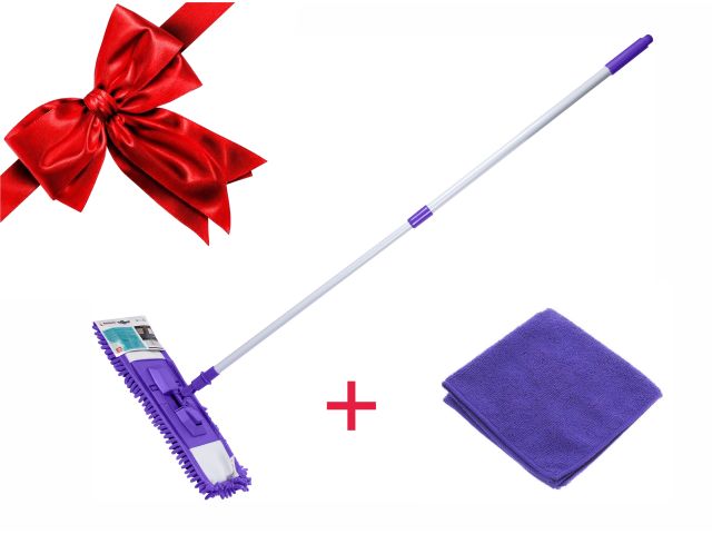 Image 1 Chenille Flat mop, lilac + Microfiber glass cloth, 30x30 cm, PERFECTO LINEA