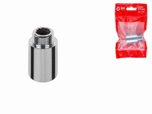 Long fitting 1/2" f.-m. x 25 mm reinforced CHROME, AV Engineering