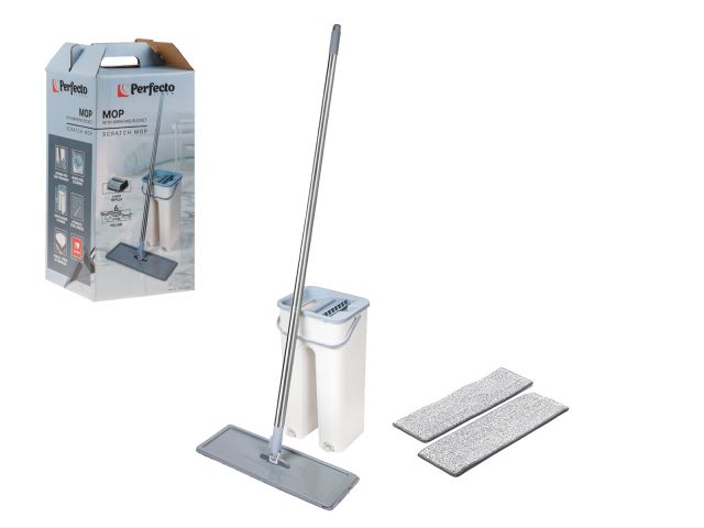 Mop with wringing bucket, Scratch mop, beige, PERFECTO LINEA