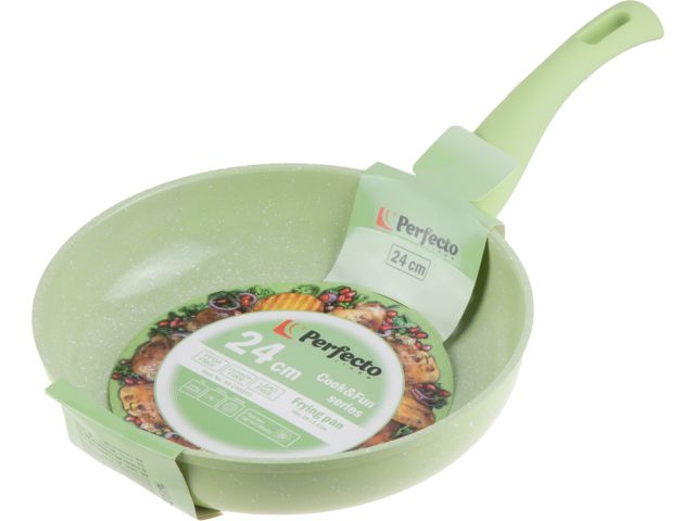 Frying pan 24х5.5 cm, aluminum, non-stick coating, Cook&amp;Fun series, green, PERFECTO LINEA