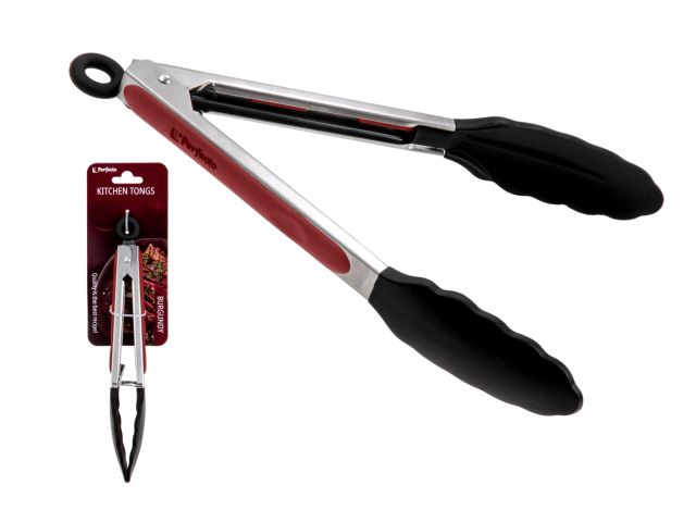 Cooking tongs, silicone, 23 cm, BURGUNDY, PERFECTO LINEA