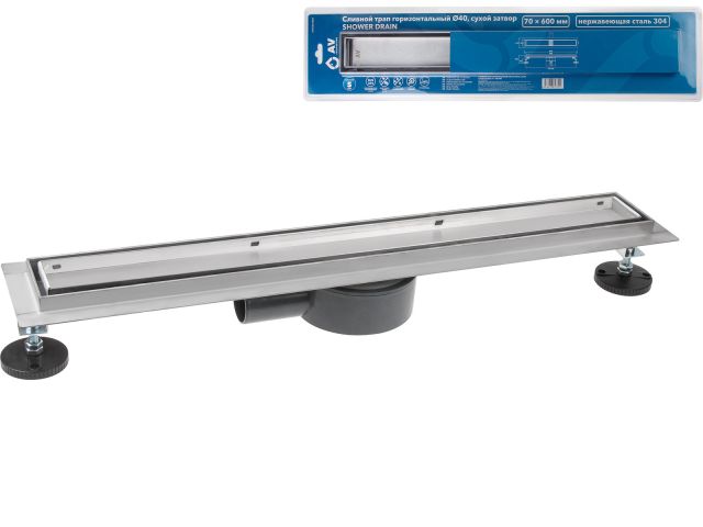Shower drain horizontal D40, stainless steel , 70x600, AV Engineering